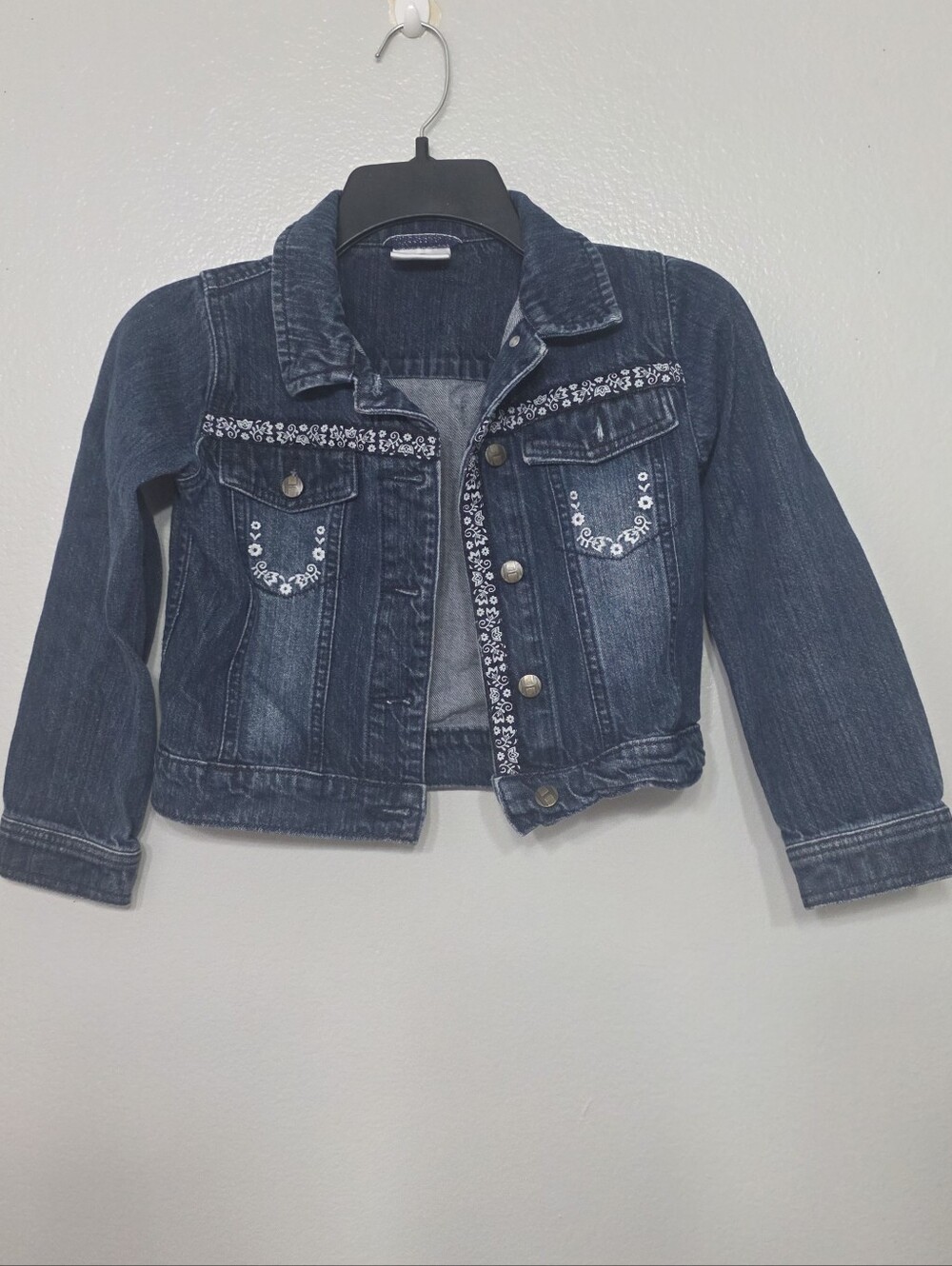 Hanna Andersson Kids Dark Blue Embroidered Trim Denim Jacket